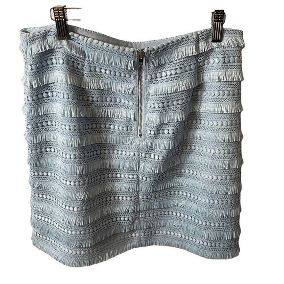 J CREW Fringe Tiered Lace Exposed Zip Mini Skirt in Baby Blue Size 4 - Picture 5 of 6